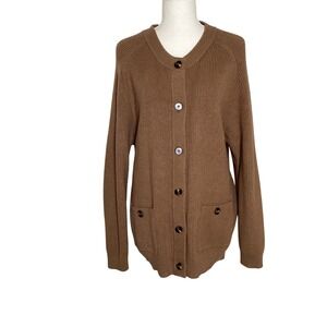Dokotoo Ribbed Cardigan Women L Brown Minimalist Boho Grunge Gorpcore Sweater